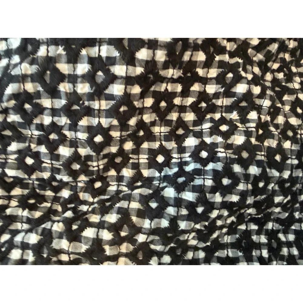 J.Crew Black White‎ Gingham Embroidered Sidewalk City Skirt Elastic Waist Size 4
